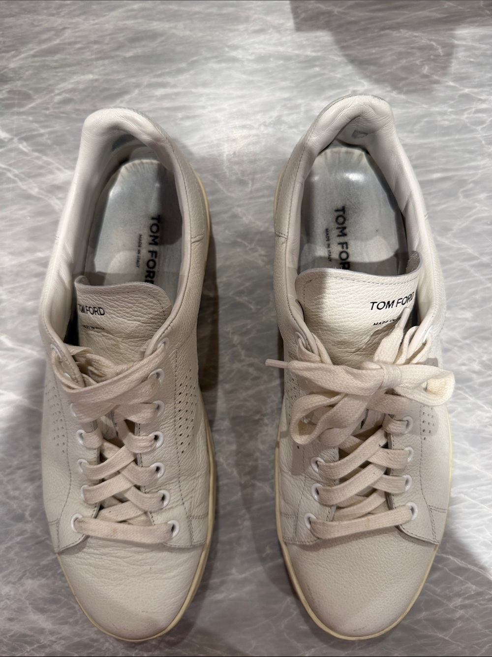Tom Ford Men’s Off-White Leather Low-Top Sneakers